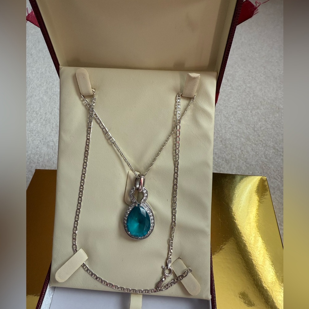 925 , 92.5% silver necklace Handmade with blue Gemstone &crystal